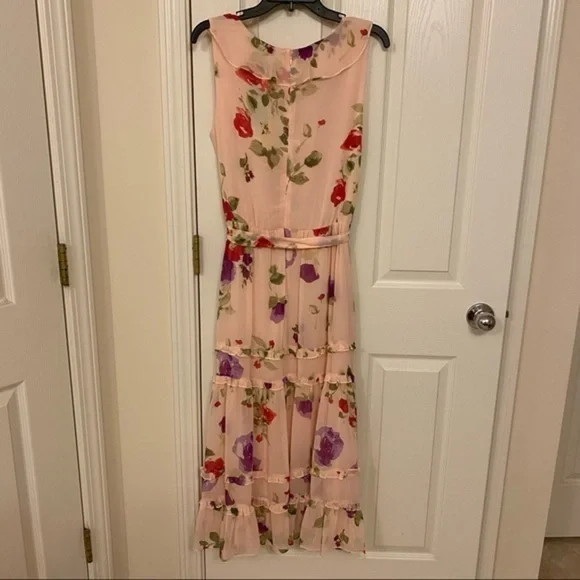 Lauren Ralph Lauren Floral Crinkled Georgette Dress in Pink/Sage/Multi - Picture 8 of 12